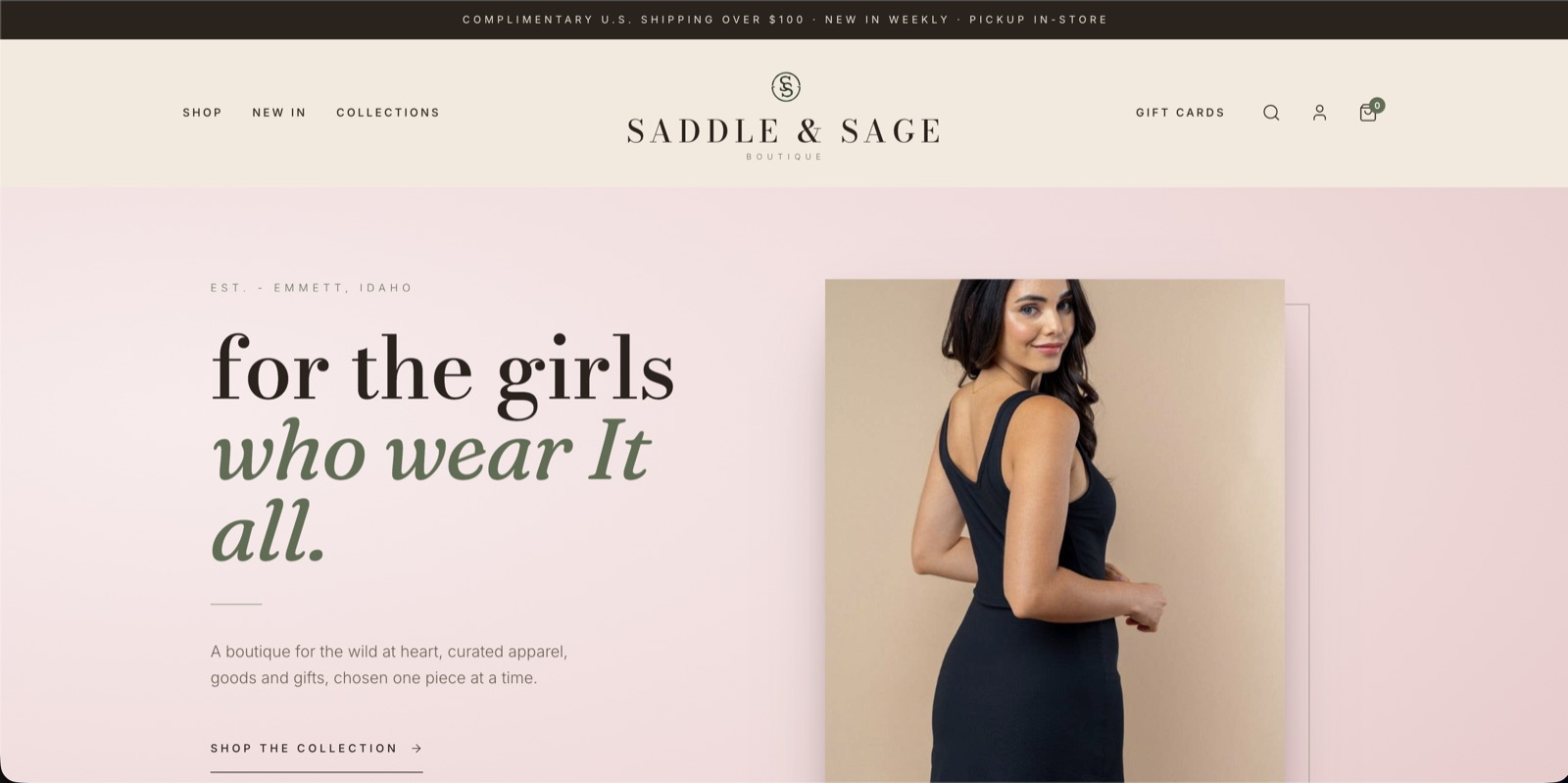 A boutique website after its Re-Dress: editorial layout, warm palette, real photography